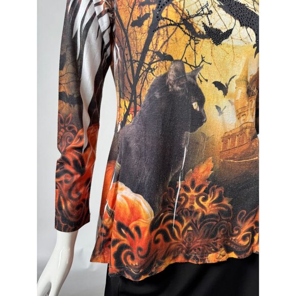 Halloween Castle & Cat Print Long Sleeve Tunic Top - Picture 9 of 16